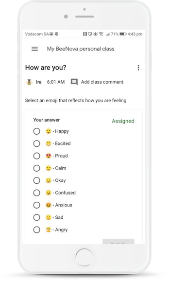 The Beenova learning app shown on a phone