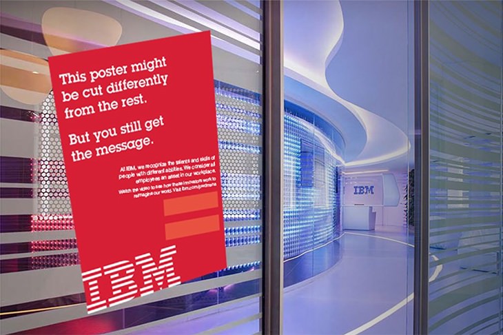 IBM office with a poster reading 'But you still get the message'