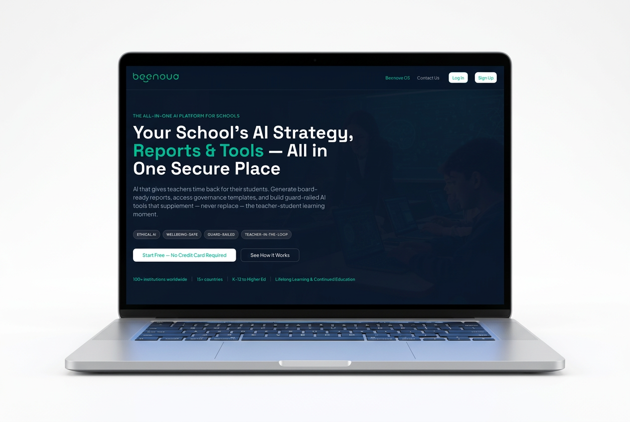 The Beenova platform for schools shown on a laptop